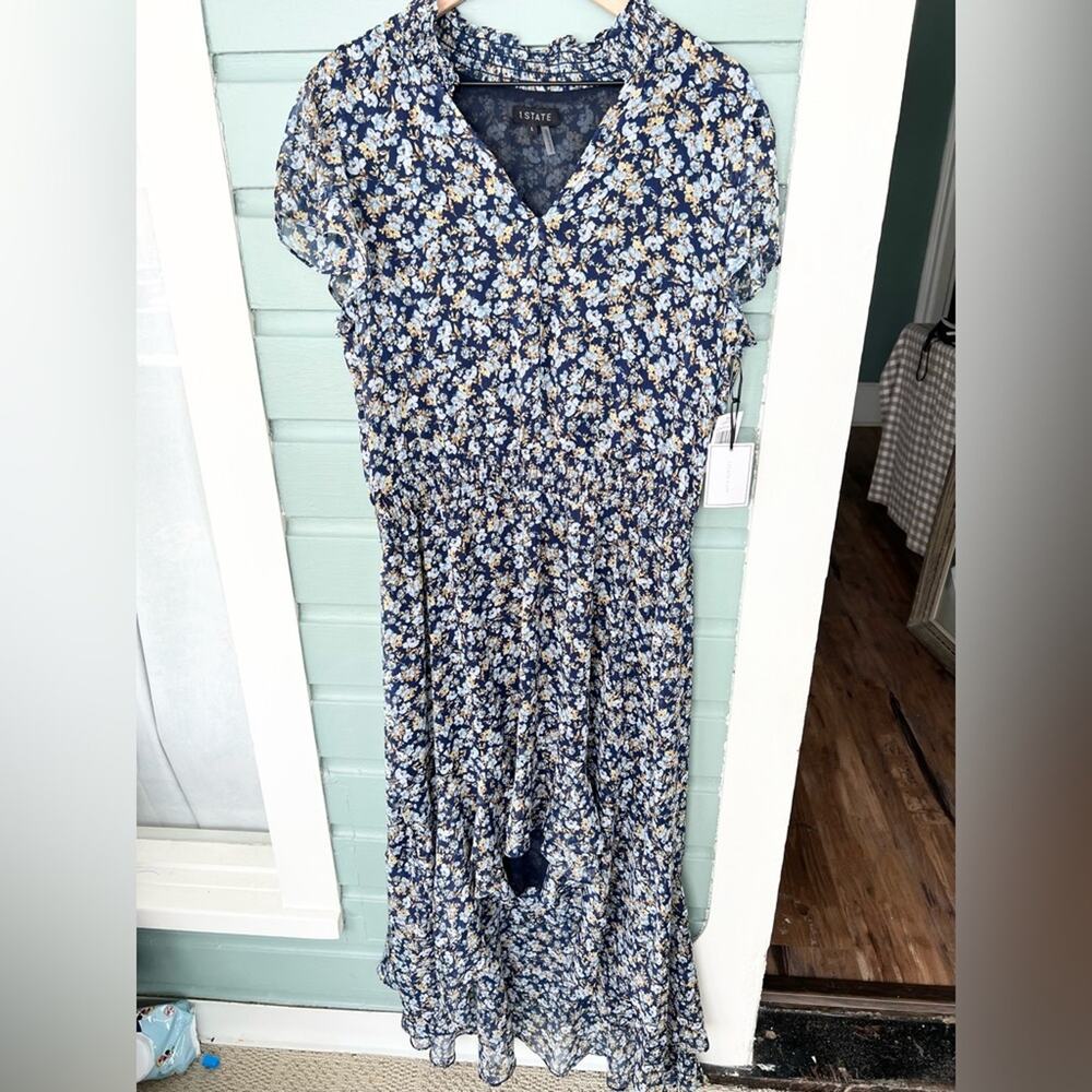 1 State NWT blue floral smocked waist dress cottagecore size large
